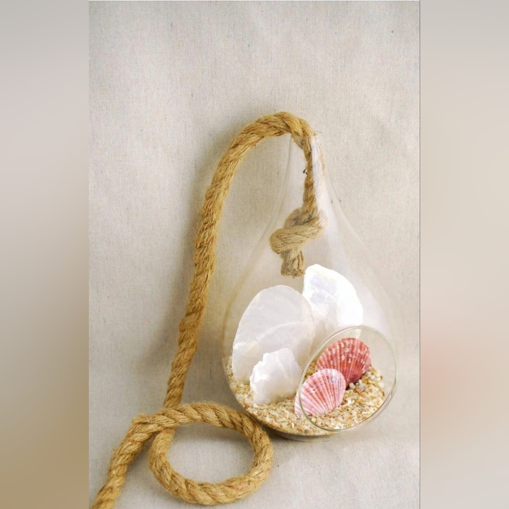 ChicTeardrop Hanging Glass Light Bulb Terrarium W Jute Rope Clear New In Box